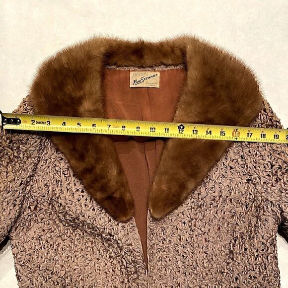 Vintage 40s 50s Pam Stewart ribbon knit crop coat chocolate brown mink collar - Picture 16 of 17